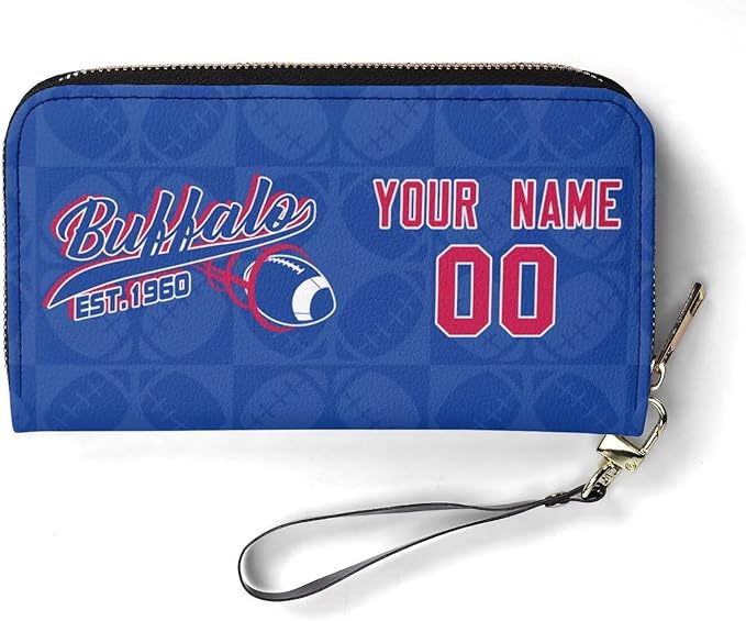 Custom Sports Team Zip Organizer Wallet-Personalized PU Leather Wallet with Name Number,Multi-Card Slots,Wrist Strap,Fan Gift for Men Women.