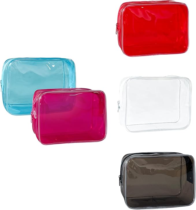 Neon TSA Approved Clear Toiletry Pouch, 7"x2.3"x4.7" Size, PVC Travel Makeup Bags for Toiletries, Transparent Cosmetic Bag for Women and Men Small (black+clear+red+blue+dark red)