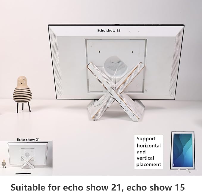Solid Wood Tabletop Stand for Calenda, ech0 Show 15,ech0 Show 21,ipad,Cookbook,Support Both Horizontal and Vertical Modes. (White)