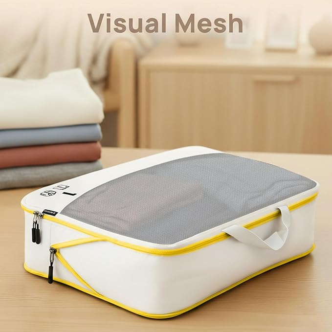 7 Set Compression Packing Cubes Travel Accessories Expandable Packing Organizers (White)