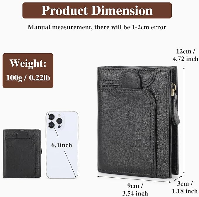 BAIGIO Genuine Leather Wallets for Men, Large Capacity Mens Bifold Wallet Leather RFID Blocking with Huge Zip Coin Pocket, 14 Credit Card Slots, Men's Cash Wallet in Gift Box, Black