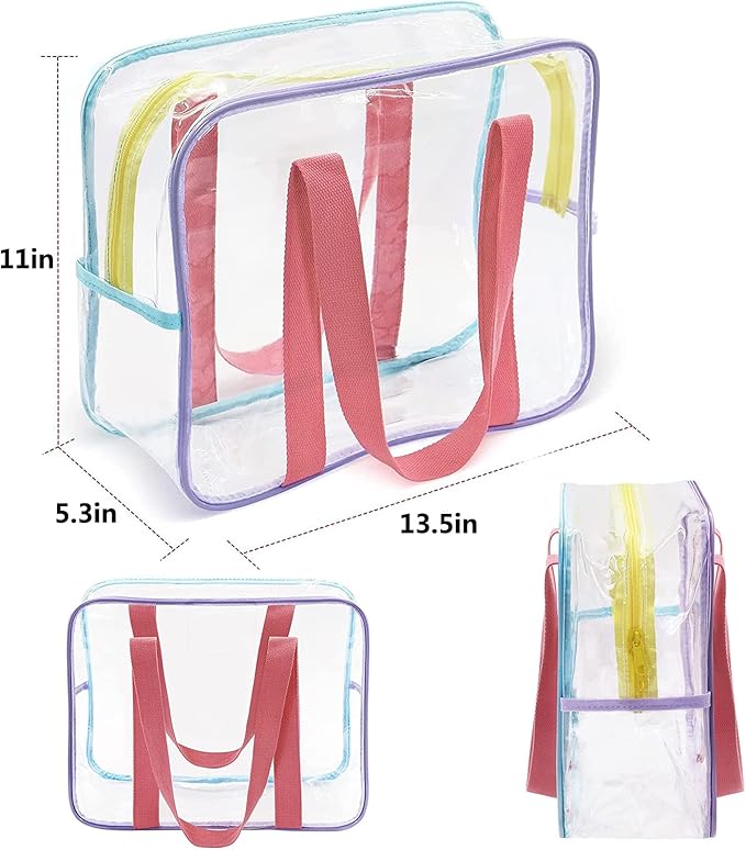 SxoSyo Clear Makeup Bags Large Travel Toiletry Bag for Women Transparent Bag Clear Cosmetic Bags with Handle Bathroom Organizer (Rainbow)