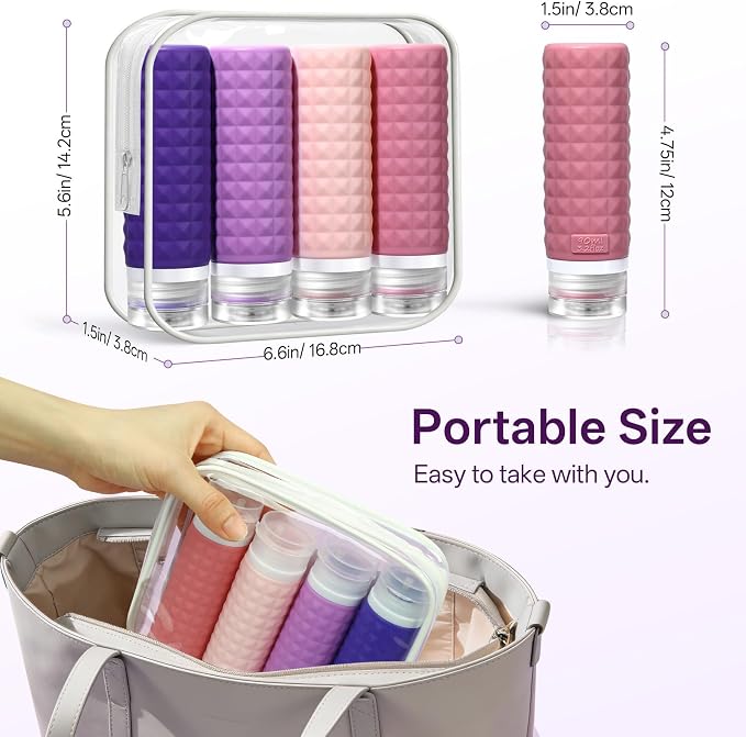 Travel Bottles for Toiletries, TSA Approved Travel Size Containers with Silicone Bottle Covers, Leak Proof Silicone Shampoo Bottles, Small Toiletry Containers for Shampoo Conditioner Lotion