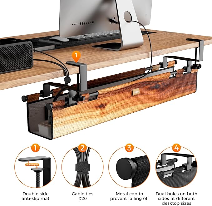 Cable Management Tray Under Desk , 38" No Drill Cable Organizer with Clamp/Screw Mount,Wire Cord Organizer for Table, Cable Tray for Office, Home