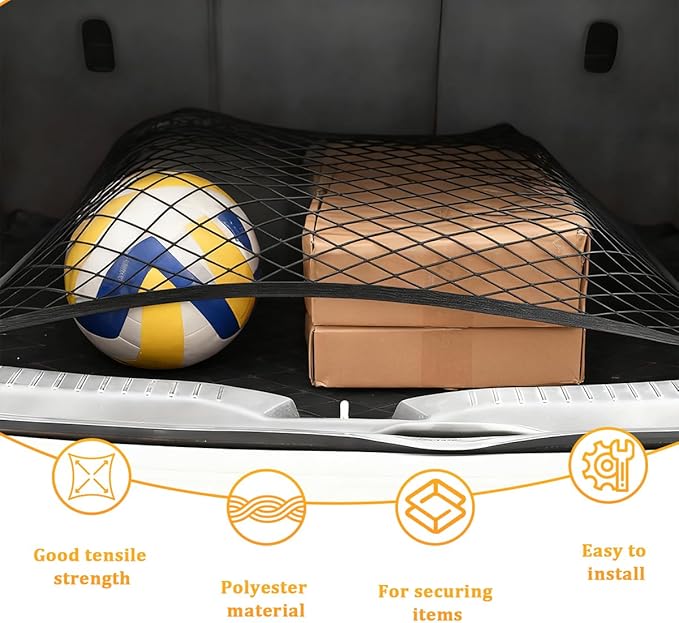 Car Cargo Net, 31.5" × 23.62" Adjustable Elastic Vehicle Trunk Cargo Storage Net with Hooks, Stretchable Mesh Automotive Trunk Organizers, Universal for SUV Motorhome Pickup