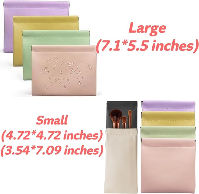 6 Pack 2 Sizes Small Makeup Bag for Purse, Soft Snap Closure Pouches for Purse, PU Leather Coin Purse for Women, Mini Travel Organizer for Cosmetics Sunglasses Cash Lip Gloss Lipstick Jewelry
