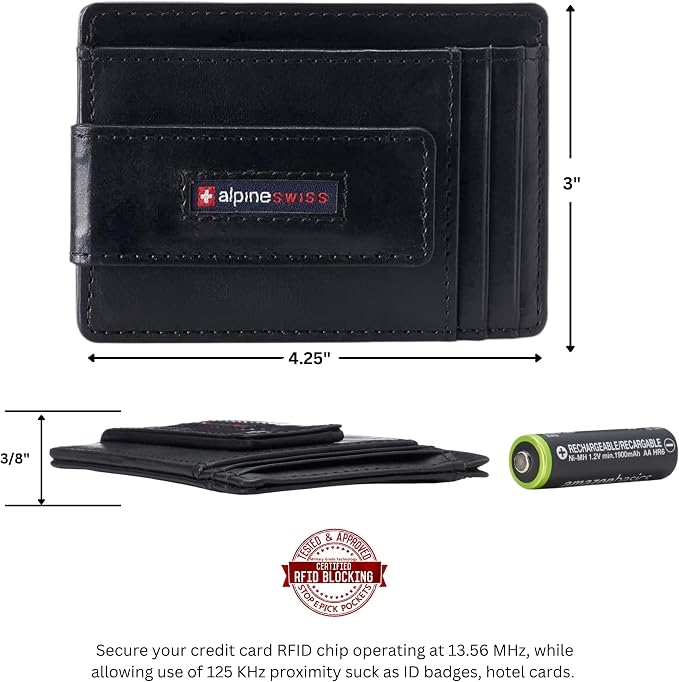 alpine swiss Harper Mens RFID Slim Money Clip Front Pocket Wallet Minimalist Leather ID Card Holder | RFID