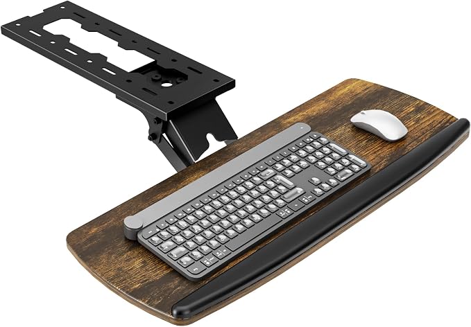 AX WABER Keyboard Tray Under Desk with Storage Drawer, Height Adjustable Keyboard Tray Slide Out 360° Swivel Tilt, Ergonomic Under Desk Mount Keyboard & Mouse Holder for Gaming Home Office, Vintage