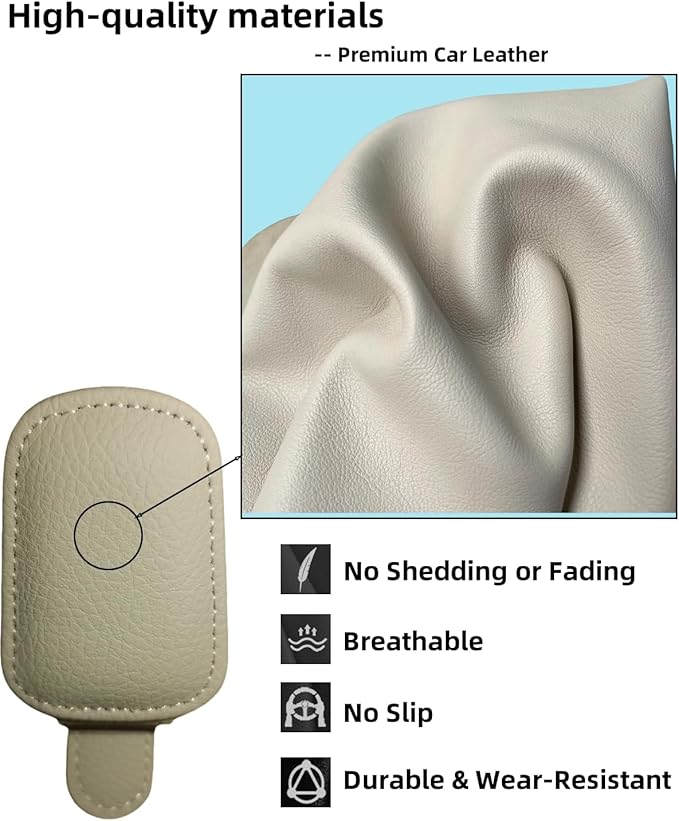 GoldenLife Sunglass Holder for Car, Magnetic Leather Sunglasses Holder and Ticket Card Clip, Car Visor Accessories, 2 Packs（Beige）