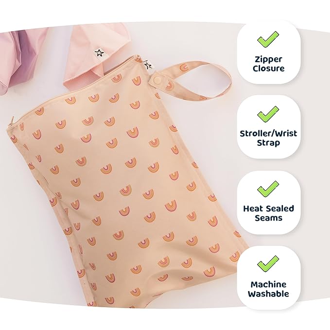 Tiny Twinkle Mess Proof Wet Bags | 2-Pack Reusable Waterproof Wet Bags for Swimsuits | Baby Clothes | Travel & Diaper Bag (Slate, Olive)