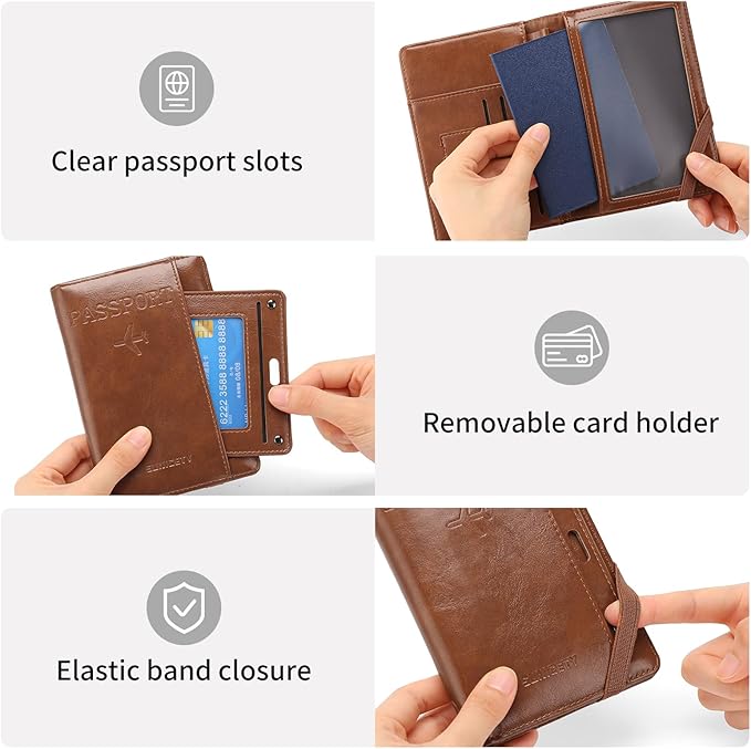 RNIEGA Rfid Passport Holder for Travel Women Men Passport Wallet Rfid Blocking with Card Slots and Pen Holder