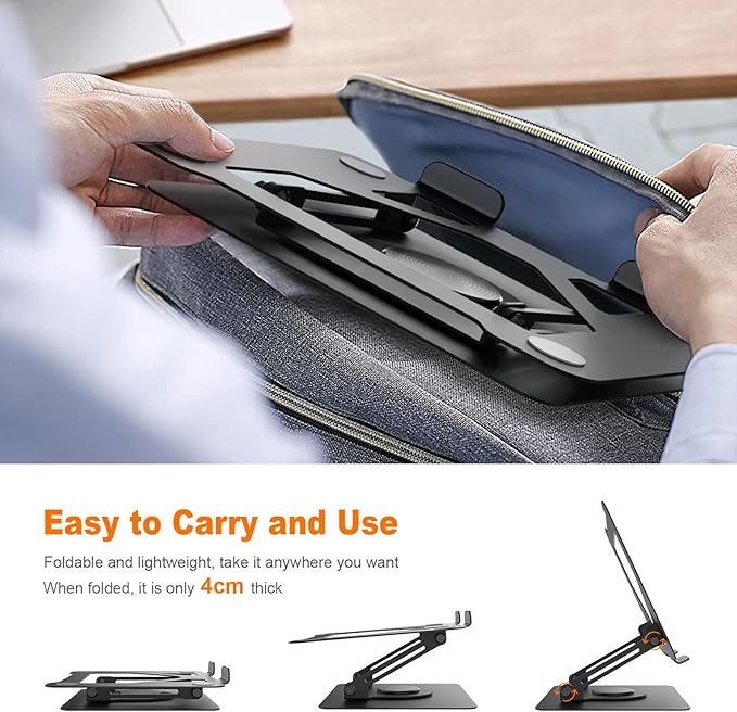 360° Rotating Laptop Stand, Foldable & Height Adjustable Metal Macbook Stand with Ventilated Design for Better Cooling, Ergonomic Portable Notebook Holder for MacBook, Office Work Laptops 10-16 inch