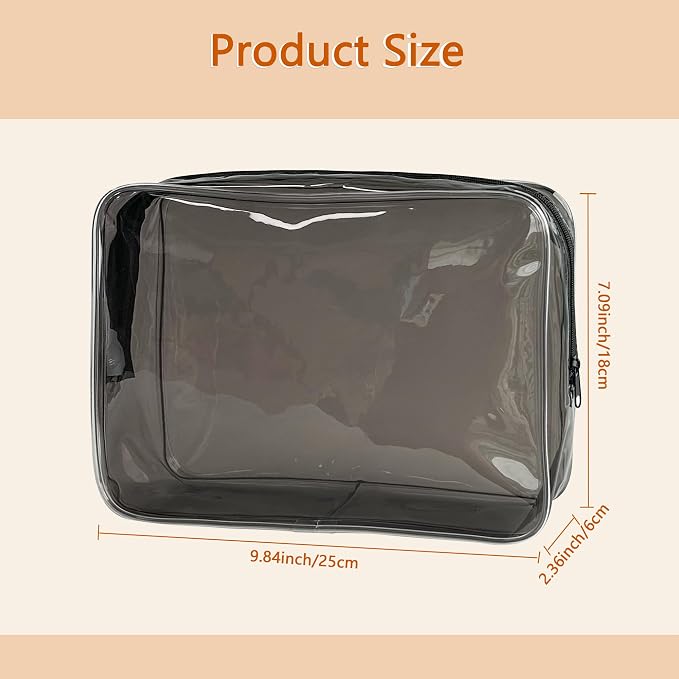 Waterproof PVC Makeup Bag - Leakproof Cosmetic Organizer for Travel Toiletry Storage 9.84×7.09×2.36 Inch for Women & Men (Black)