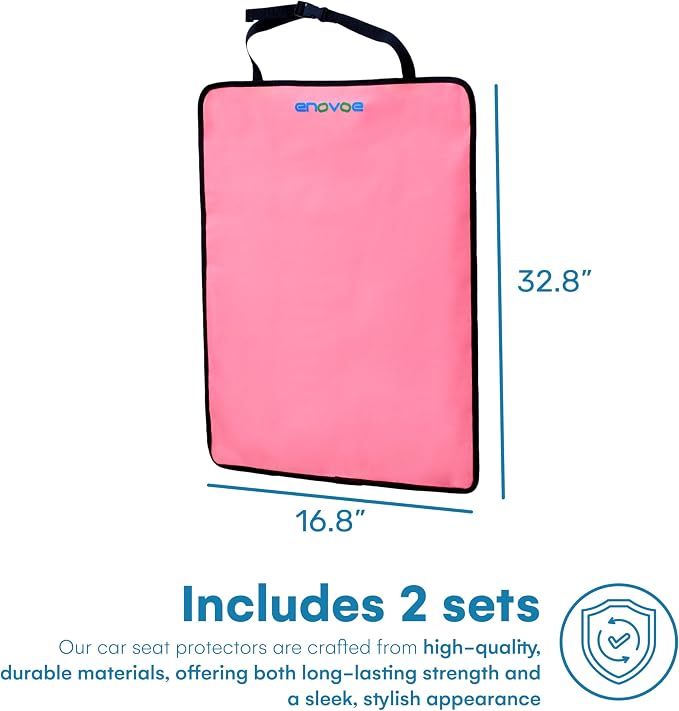 Enovoe Kick Mats - Set of 2 - Back of Seat Protector for Kids Feet - Car Seat Back Protector - Shields from Dirt and Scuffs - Durable Material - 16.8x32.8inch - Pink - Kick Mats Back Seat Protector