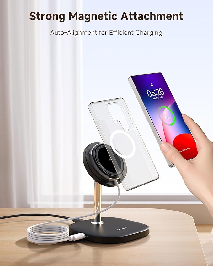 Magnetic Charger Stand for Samsung S26 Ultra/S26+/S26/S25/S24/Z Flip7/Z Flod7 & iPhone Air/17/16/15/14/13/12, Detachable Wireless Charging Station Compatible with MagSafe