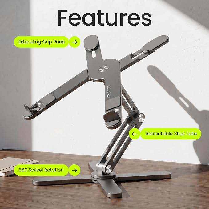 Model-X 2.0 Laptop Stand, Laptop Stand for Desk Adjustable Height, 360 Rotating Laptop Riser Aluminum Portable Foldable Computer Stand for MacBook Pro Air 10–17 inches (Royal Gray)