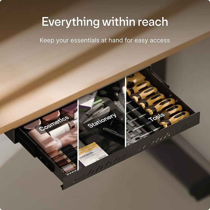 Desktronic Under Desk Drawer — Hidden Under-Desk Storage Organizer, Easy Install, Large Capacity Metal Sliding Drawer for Home Office, Standing Desk & Workstation (Black)