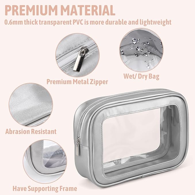 YOPCDJ 5 Pack Clear Toiletry Bag,TSA Approved Travel Makeup Pouch with Zipper for Cosmetics and Toiletries，Diaper Bag Organizer Pouch Set,Purse Organizer for Christmas Women Gift