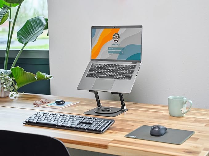 Trust Zeff Ergonomic Laptop Stand for Desk with 360 Degrees Rotation, 16" Foldable Metal Laptop Riser, Height Adjustable, Laptop Holder for MacBook Tablet Dell HP Computer Home Office - Black