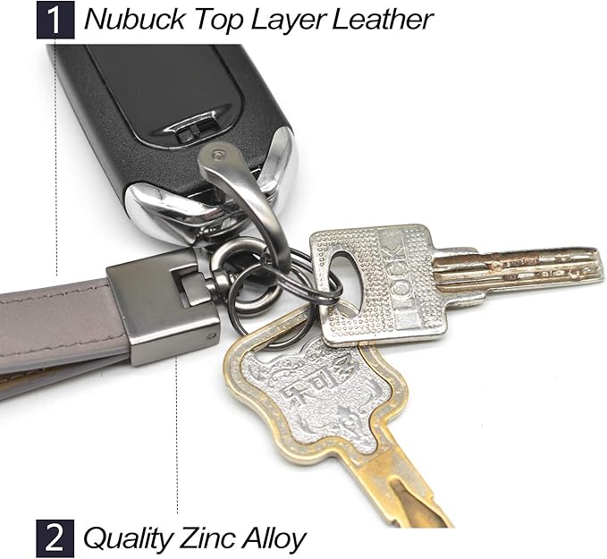 MECHCOS Car Key Fob Keychains Genuine Leather Keys Chain Holder for Men and Women with D-Ring, Screwdriver, Key Rings and 360 Degree Rotatable Swivel, Gray