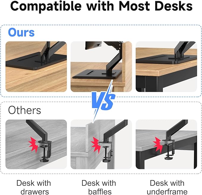 suptek Dual Monitor Mount Gas Spring Monitor Arm Desk Stand with Base,Free Standing Pneumatic Height Adjustable Monitor Stand for 17 to 34 inch,Holds up to 24.25 lbs,Black(ML8SPX)