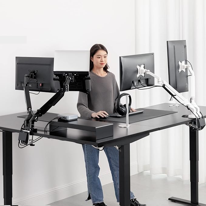 Progressive Desk Dual Monitor Arm - Gas Spring - Fits 17"-32" Monitors - 360° Rotation - Arm Holds Up to 40 lbs - VESA and Grommet Mount