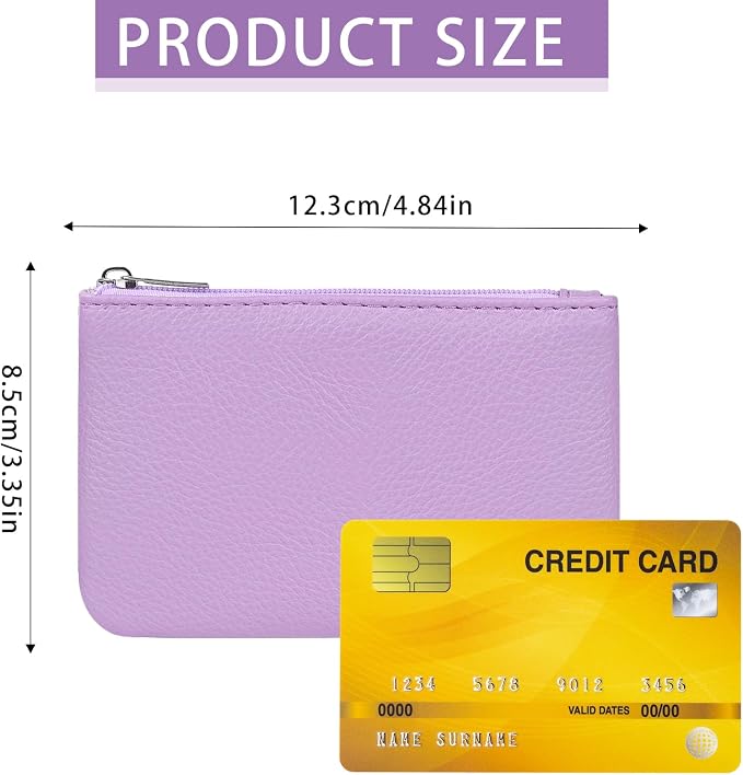2 Pack Portable PU Leather Mini Coin Purse with Zipper for Women - Credit Card, Folded Bills, ID, Key, Headset, Lipstick (Pink&Purple)