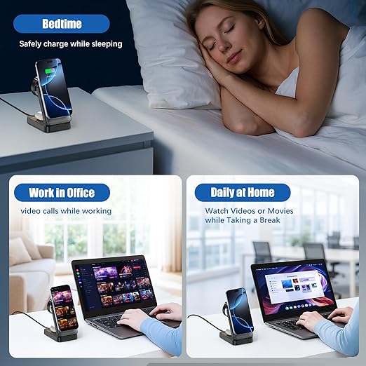 3 in 1 Wireless Charger Station for Multiple Apple Devices, Foldable Magnetic MagSafe Charging Stand, Portable Fast Travel Charger for iPhone 17/16/15/14/13/12/11 Pro Max/Apple Watch Series/Airpods
