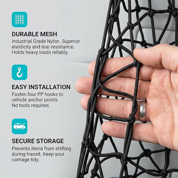 Car Cargo Net, 31.5" x 23.62" Elastic Stretchable Adjustable Vehicle Trunk Mesh Nets with Hook, Automotive Cargo Netting Storage Organizer, Universal for SUV Motorhome Lorry