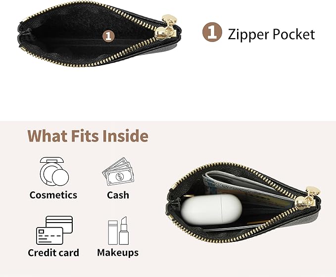 DAILANDO Mini Leather Coin Purse, Unisex Slim Zipper Card Holder and Coin Pouch with Keychain