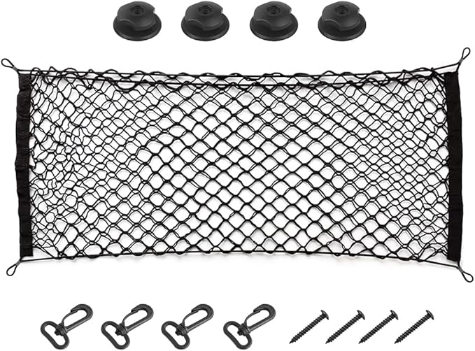 Hanemia Car Rear Cargo Net, Adjustable Elastic Storage Organizer Net, Trunk Cargo Storage Net, Universal Fit for Car, Vehicle, SUV (35.4" x 11.8")