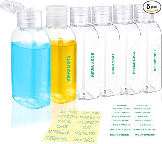 Cosywell Travel Shampoo Bottles 6pcs 3.4oz TSA Approved Travel Bottles for Toiletries Leak Proof Refillable Lotion Containers with Flip Cap Small Plastic Squeeze Bottle(Clear)