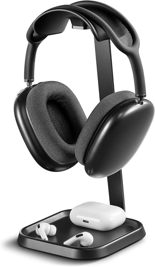 Headphone Stand, Curved Headset Stand with Storage Tray, Gaming Headset Holder for AirPods Max, AirPods Max 2, AirPods, AirPods Pro, Beats, Bose, Sony and More (Black)