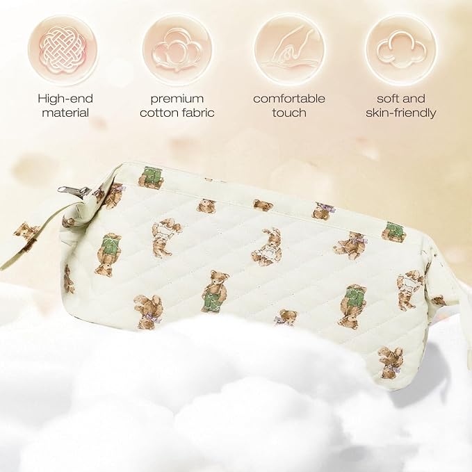 Stratalife Quilted Hair Tools Travel Bag with Polishing Cloth Compatible with Dyson Airwrap Shark Flex Style, Portable Toiletry Bag Hair Dryer Curling Iron Carrying Case Travel Essentials Cream Bear