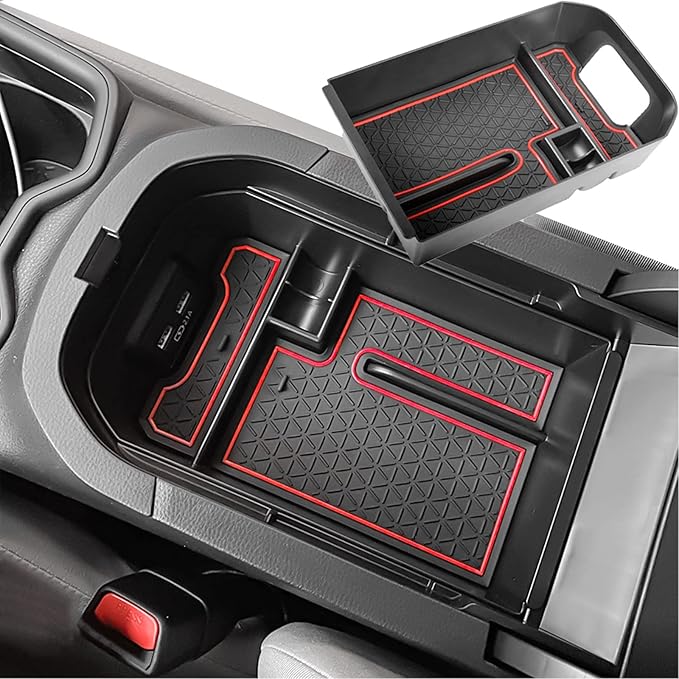 TACORBO Center Console Organizer Compatible with Toyota RAV4 2019 2021 2020 2022 2023 2024 2025 and 2021-2024 2025 RAV4 Prime Accessories, Armrest Secondary Storage Box Insert Tray, Red Trim