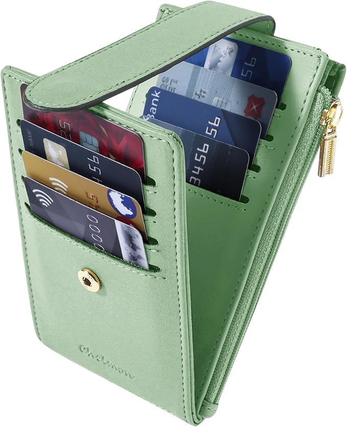 Chelmon Womens Wallet Slim RFID Blocking Bifold Multi Card Case Wallet with Zipper Pocket (Light Green)