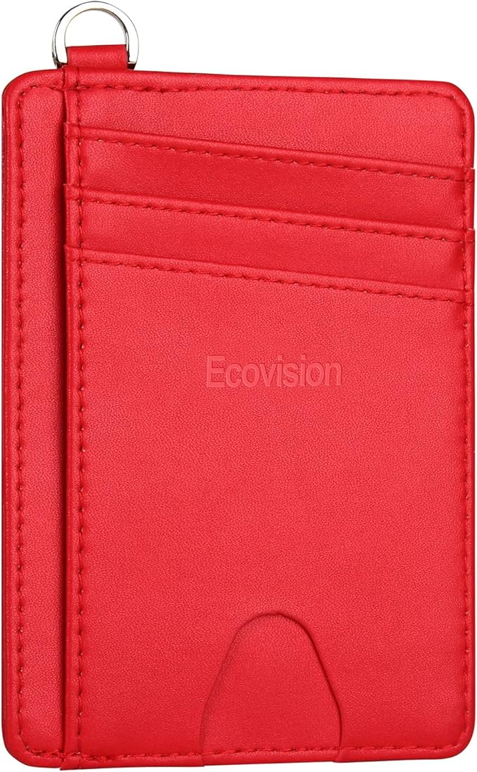 EcoVision Slim Minimalist Front Pocket Wallet, RFID Blocking Credit Card Holder Wallet with Detachable D-Shackle for Men Women