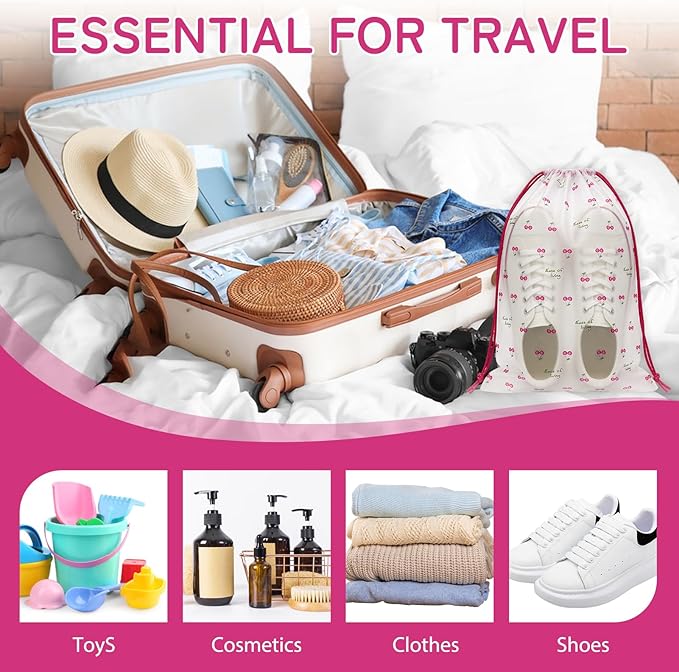 Shoe Bags for Travel, 13.8" x 11.8" Travel Shoe Bags for Packing, Large Waterproof Portable Travel Shoe Storage Bags Travel Essentials Women for and Men (5, Cherry)