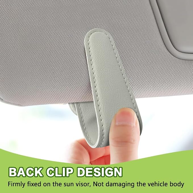 Sunglass Holder for Car, Sunglasses Clip for Car Visor, Magnetic Leather Vehicle Eyeglass Hanger Clip, Auto Ticket Card Glasses Organizer Clamp Accessories for SUV Sedan (Light Beige)