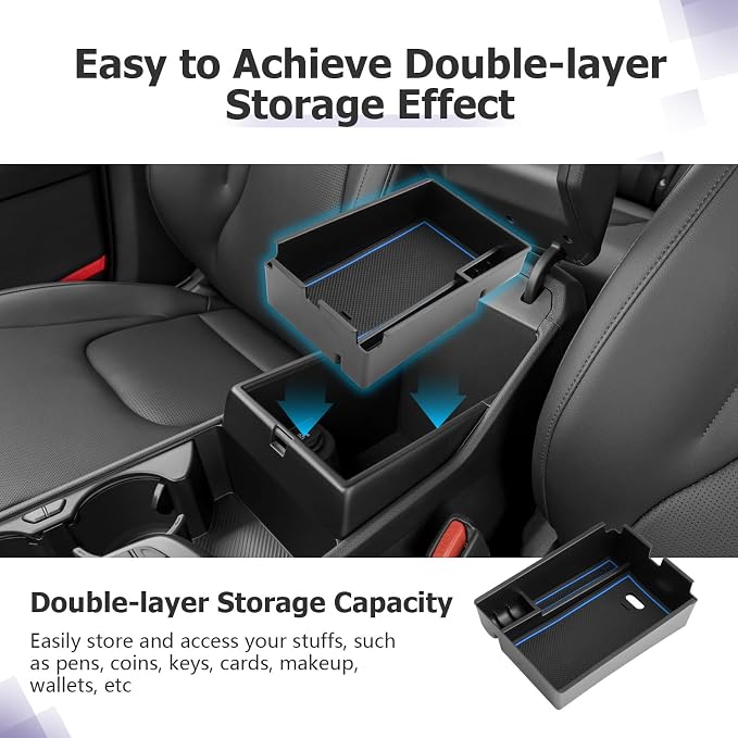 LUWU 2025 2026 S portage Center Console Organizer for 2023 2024 2025 2026 Kia S portage Accessories Armrest Console Storage Box Insert Tray [NOT for Manual Transmission] ABS Material Blue-trim