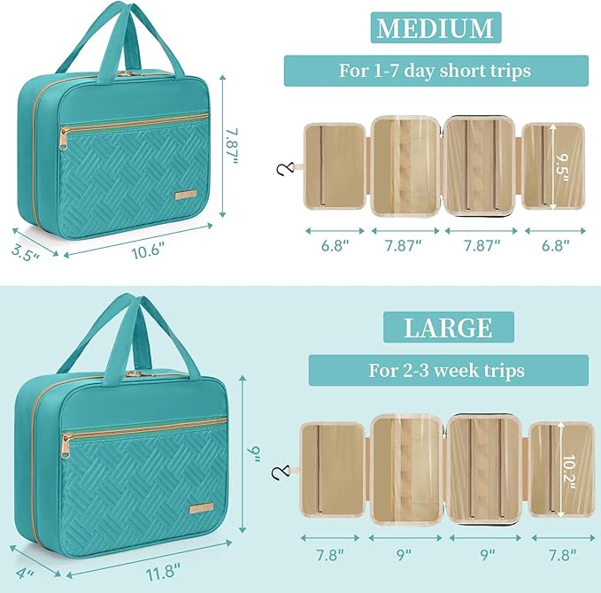 Travel Toiletry Bag for Women & Men Water Resistant Makeup Bag with Hanging Hook Portable Travel Organizer for Travel Accessories, Travel-Sized Shampoo, Toiletries (Large-Green)