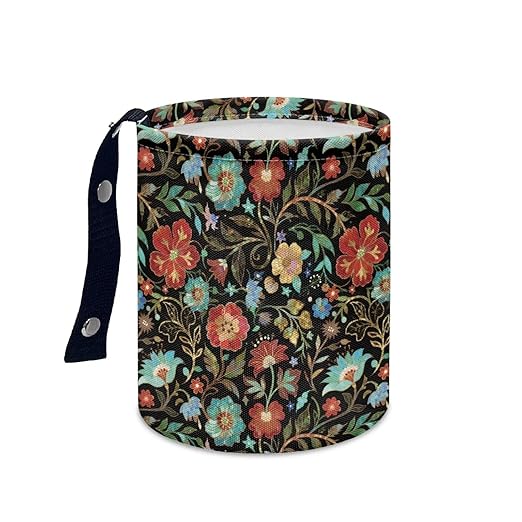Car Rubbish Bin Portable Waste Basket Can Foldable Auto Waste Storasge Bag Holder with Adjustable Strap for Camping, Travelling, Picnic, Plum Blossom