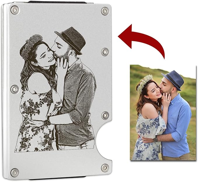 Awofer Men's Personalized Photo Wallets - Custom Picture Aluminum Card Holder Wallets with Money Clip Engraved Gifts for Husband, Boyfriend to Dad, Son, Groomsmen, Bestman