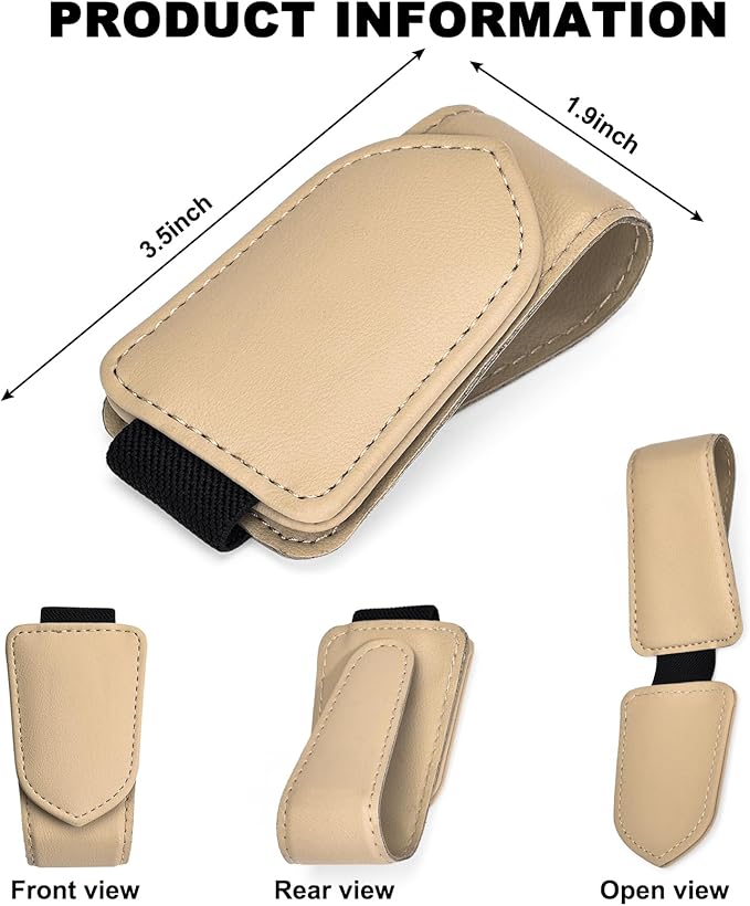Hoffi Black Sunglasses Holder for car Visor, 2 Packs Magnetic Leather Sunglasses Clip for car Visor, car Accessories for Women and Men Interior, Visor Sunglasses Holder Clip（Black+Beige）