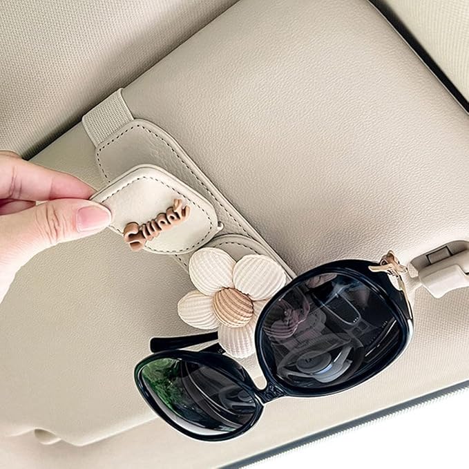 UNICOLD Magnetic Sunglasses Holder for Sun Visor, Double Position Genuine Leather Eyeglass Clip, Car Organizer