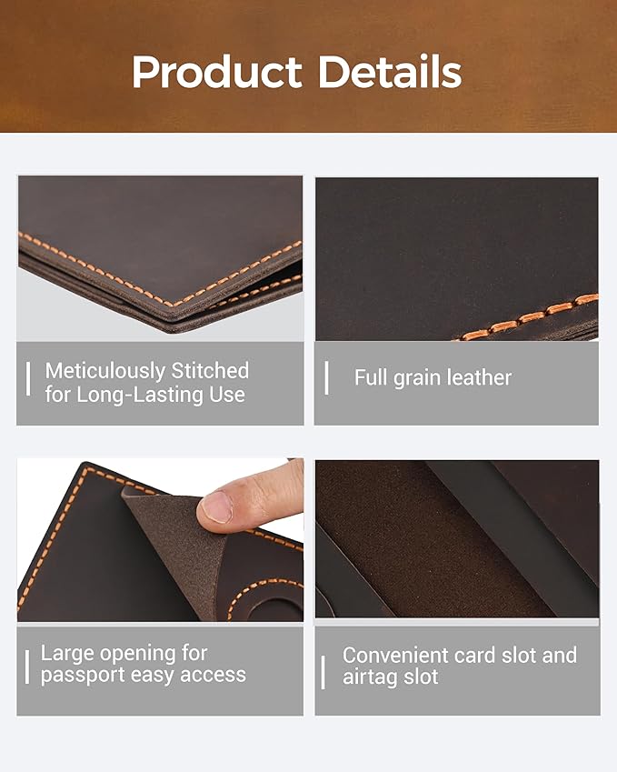 Passport Holder for Travel, Genuine Leather Passport Holder with Airtag, Rfid Passport Cover Wallet Case for Men Women, Travel Essentials Gift, Coffee Brown