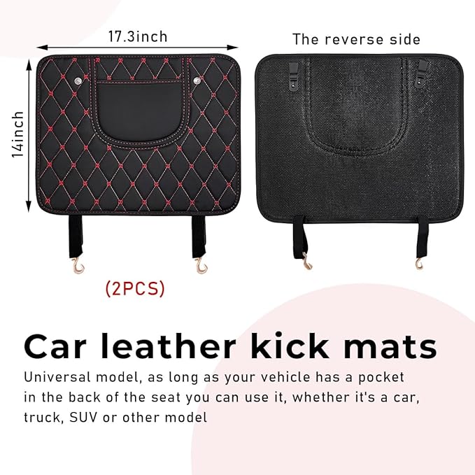 2 PCS Car Kick Mats, Leather Back Seat Protector with Storage Bag, Waterproof Automotive Backseat Cover Pad Prevent Kids Dirt Mud and Scratch, Interior Car Accessories(Black & Red)