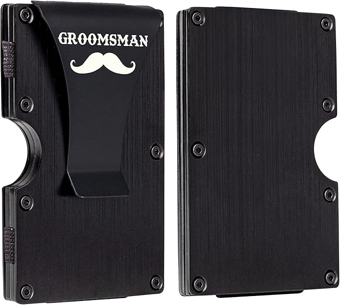 awofer Personalized Groomsmen Wallet Gifts Set Custom for Groomsmen Aluminum Metal Wallet with Money Clip Engraved Groomsmen Gifts Elegant Card Holder on Wedding