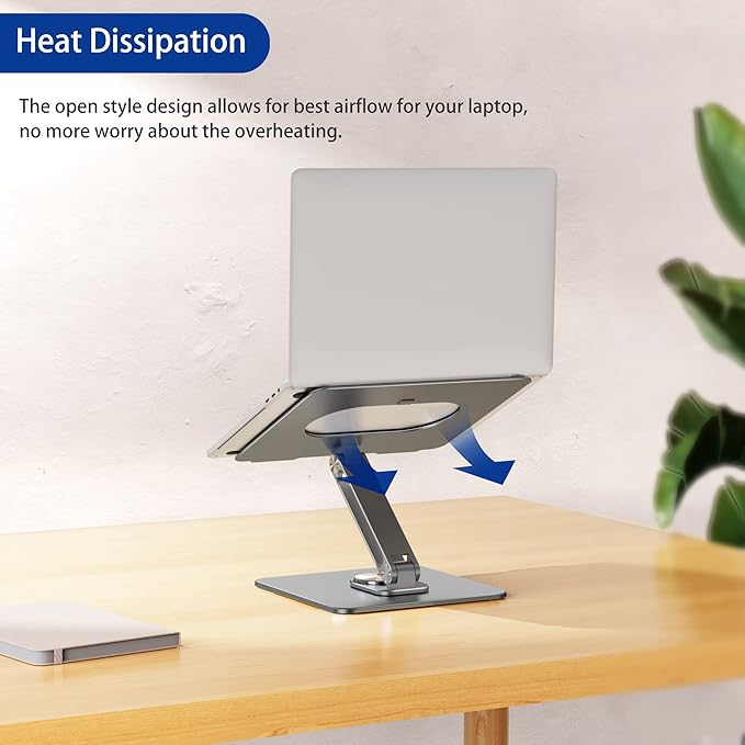 BESIGN LSX7 Laptop Stand with 360 Rotating Base, Ergonomic Adjustable Notebook Riser, Foldable Computer Holder Compatible with 10-15.6" Laptops (Gray)