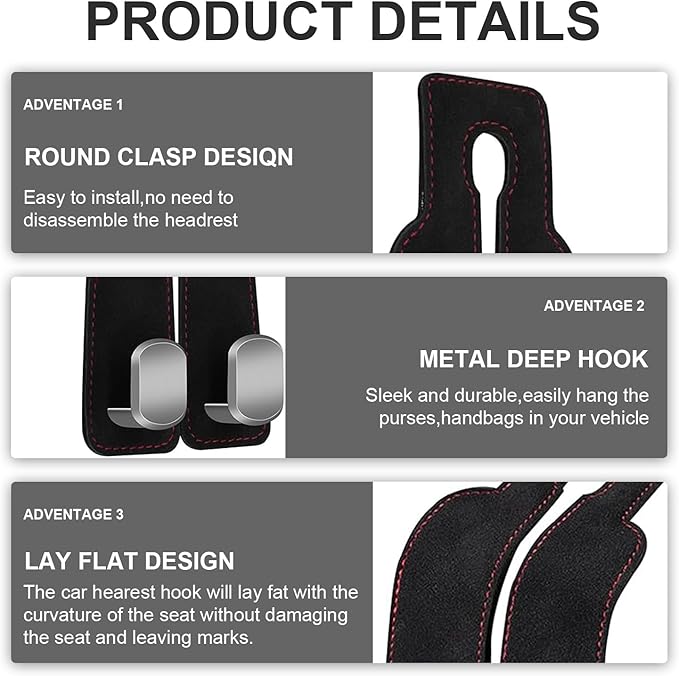 2 Pack Car Back Seat Headrest Hook for Car Handbag Clothes Coats Grocery Bags Car Interior Accessories